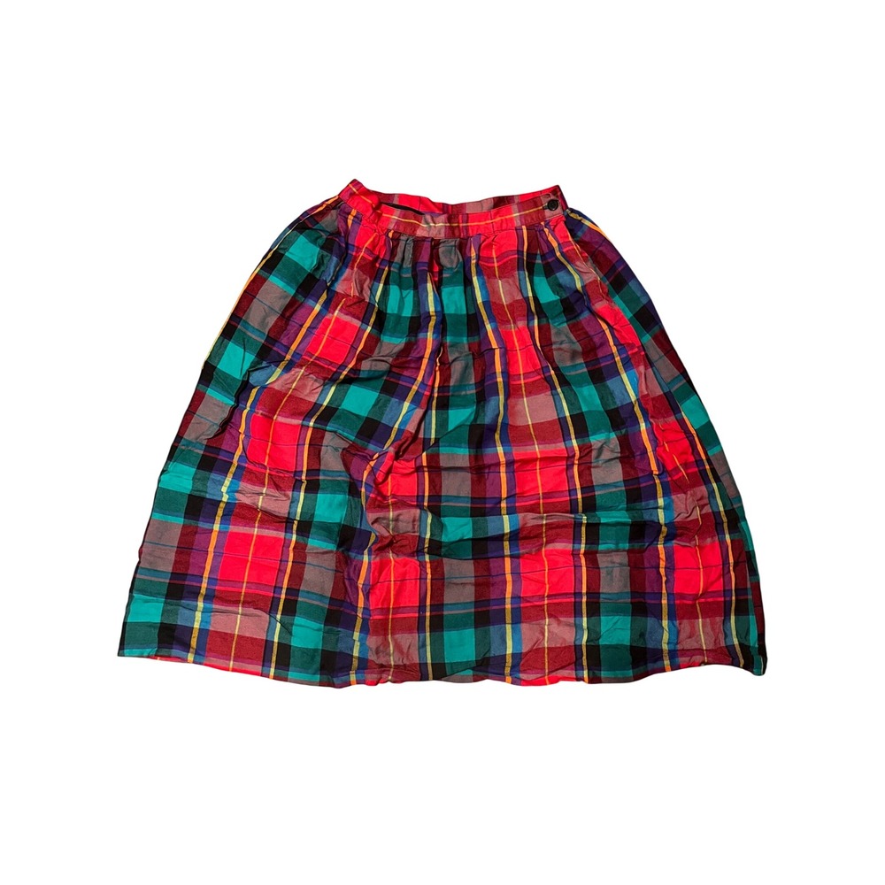 Plaid Midi Skirt Preppy Vintage Pockets Multicolor Size 12 JG Hook